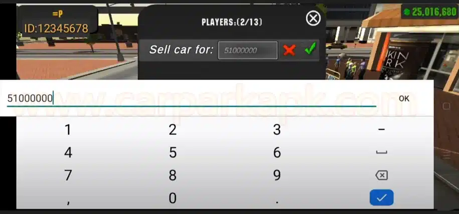 Make a car sell offer in car parking mod